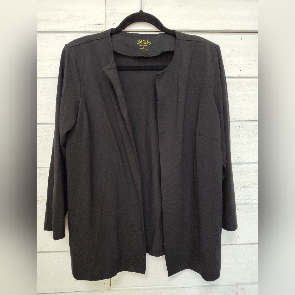 Bob Mackie black open front cardigan